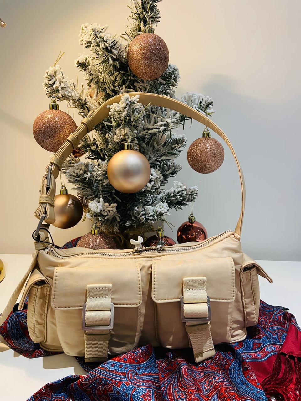 Zara Pocketed Shoulder Bag Purse with Adjustable Strap - Biege