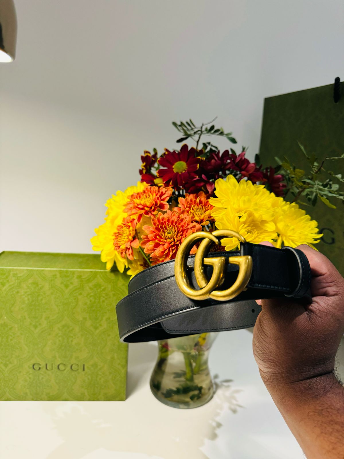 Gucci Marmont Double G Buckle Black Slim Leather Belt