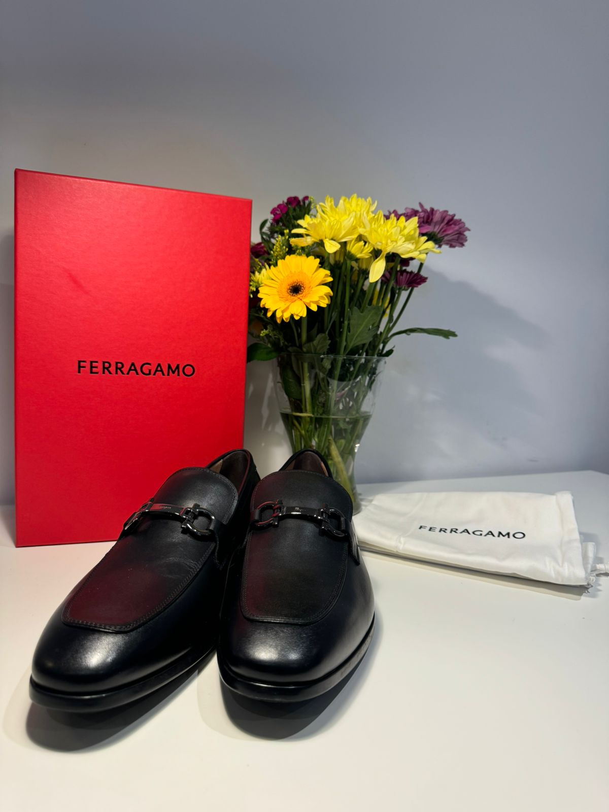 Mens Salvatore Ferragamo "Lester" Gancini Leather Loafers Black