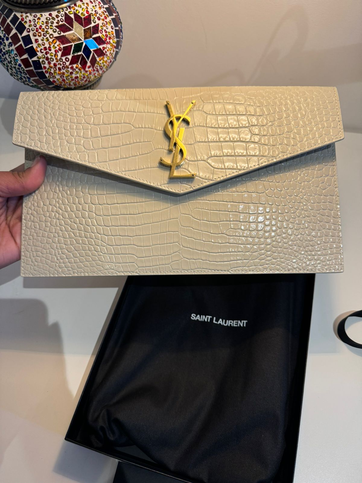 YSL Clutch Chalk White