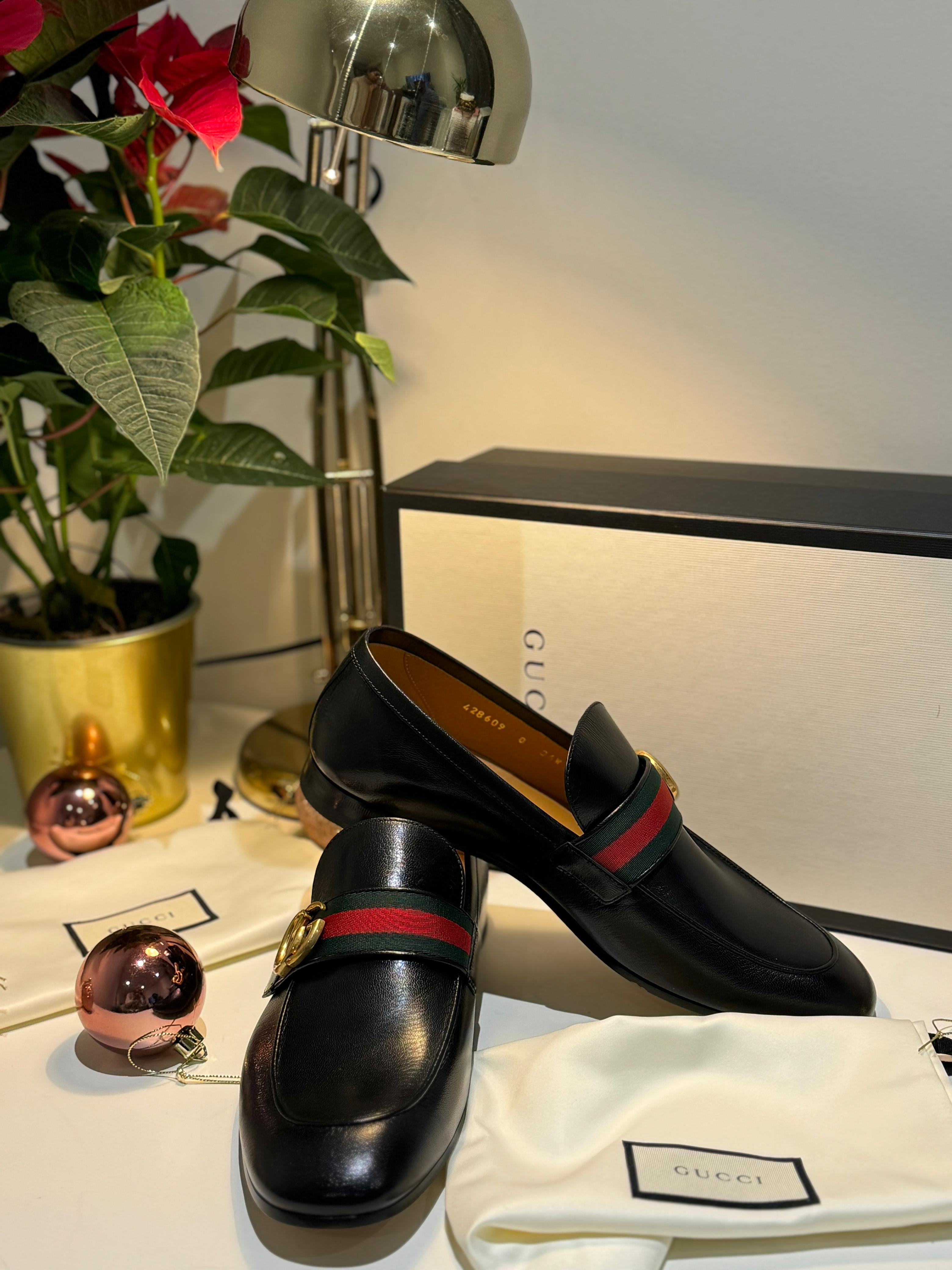 Men's Gucci Plain Leather Casual Loafers | Black