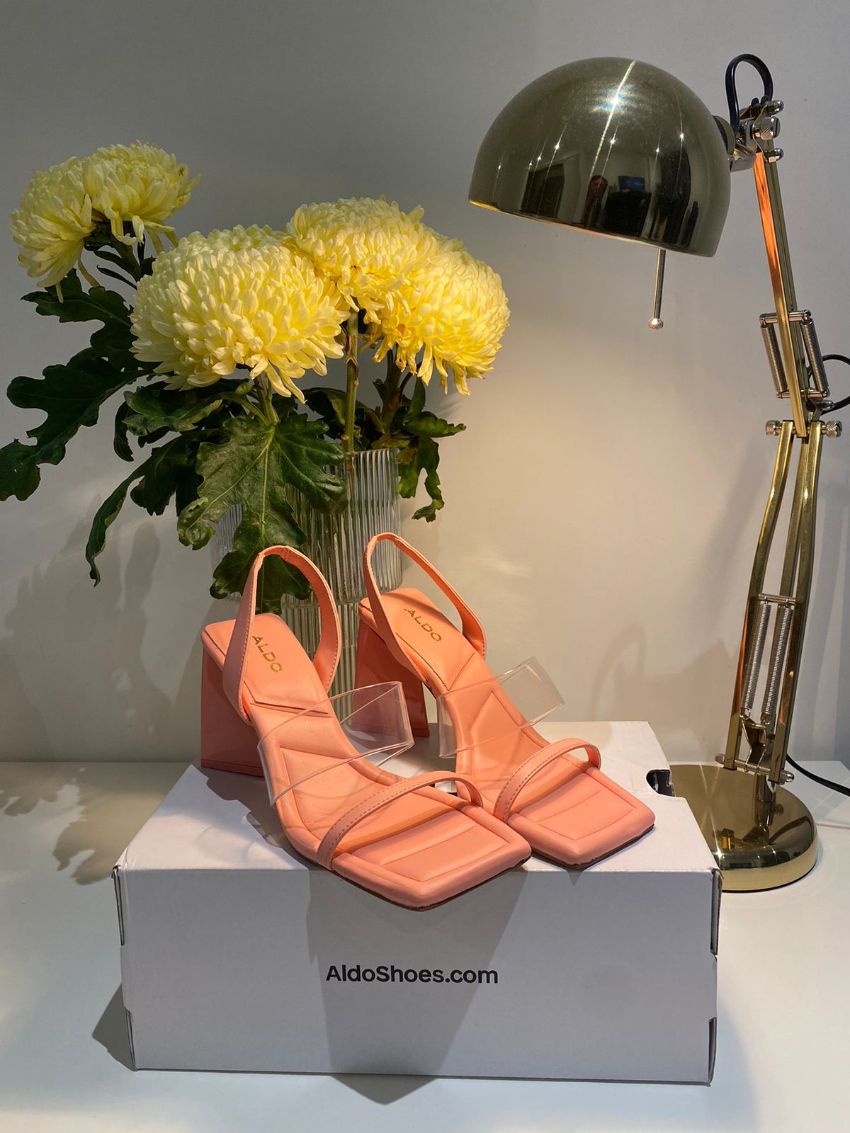 ALDO Eliss SalmonPink Leather OpenToe Block Heel Slingback Sandal