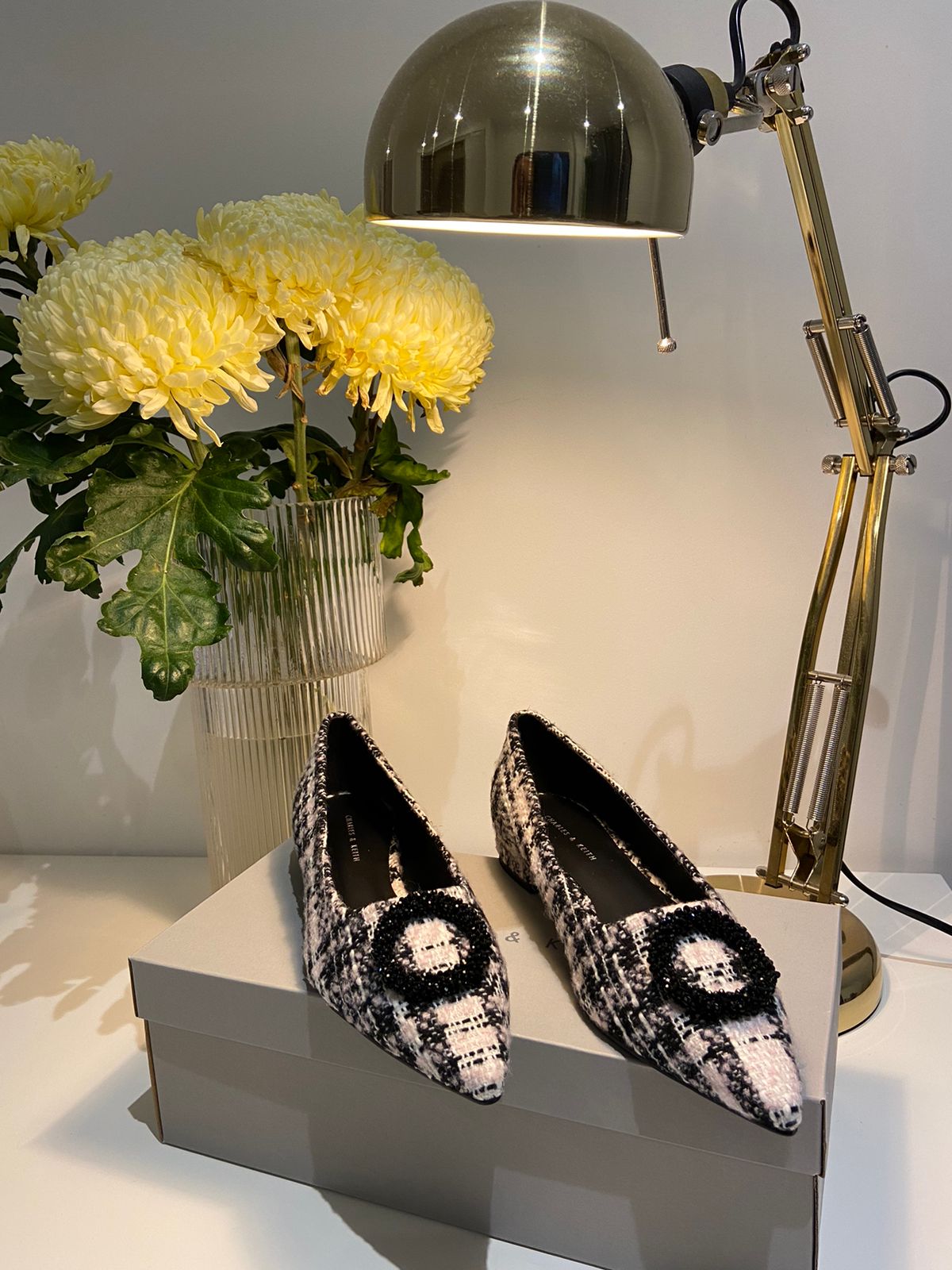 CHARLES & KEITH Tweed Beaded Circle Flats - Pink