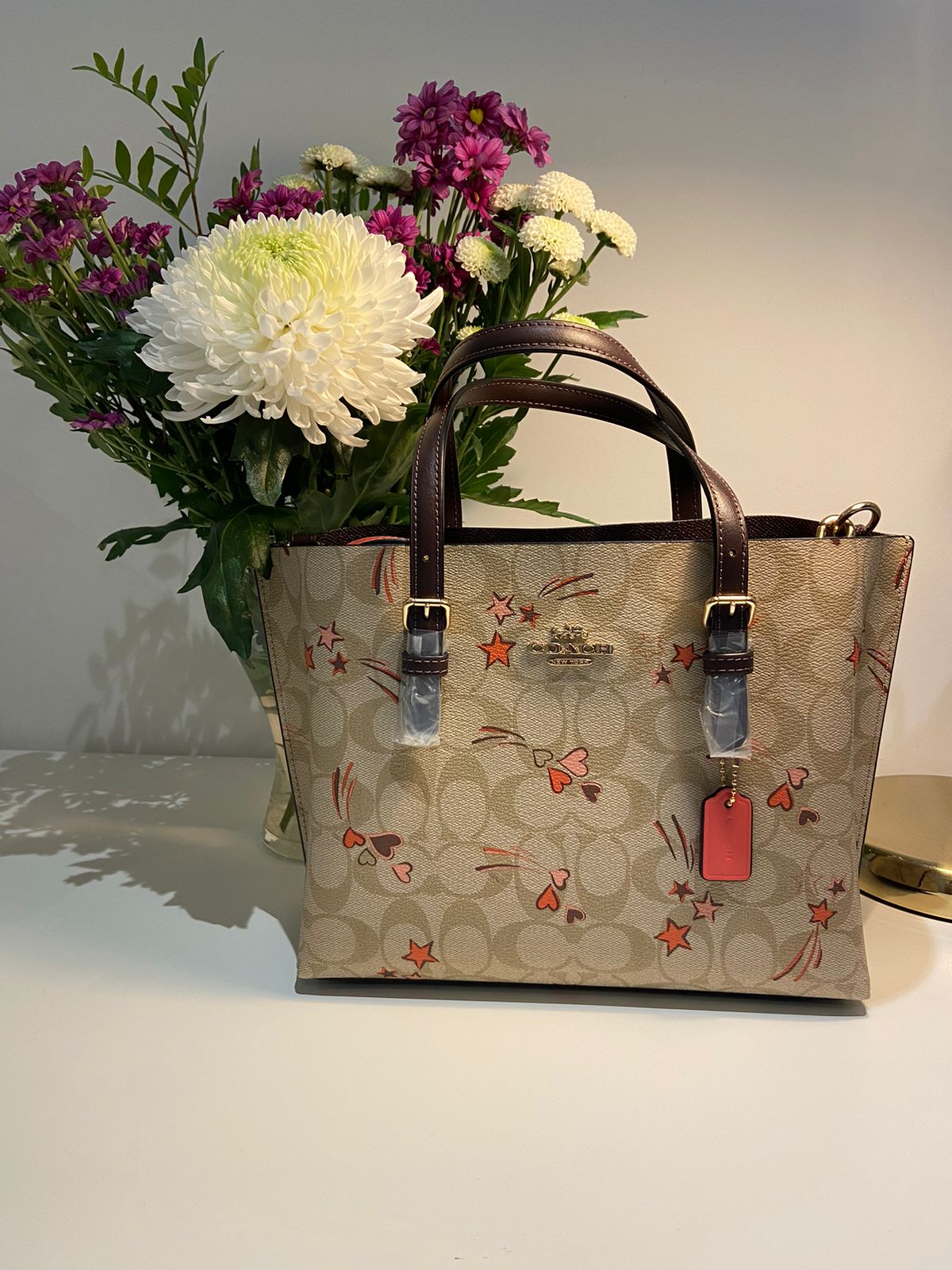 Coach NWT  Mollie Tote 25 In Signature Canvas With Heart And Star Print