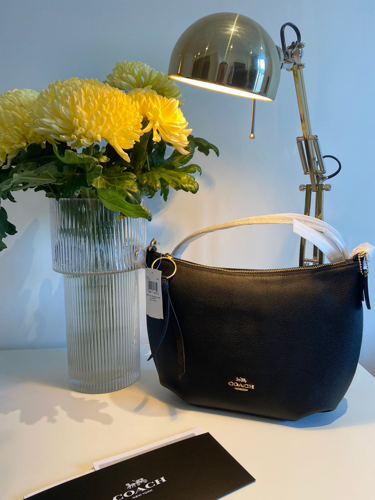 Coach Sutton Crossbody in Polished Pebble Leather - Black/Gold