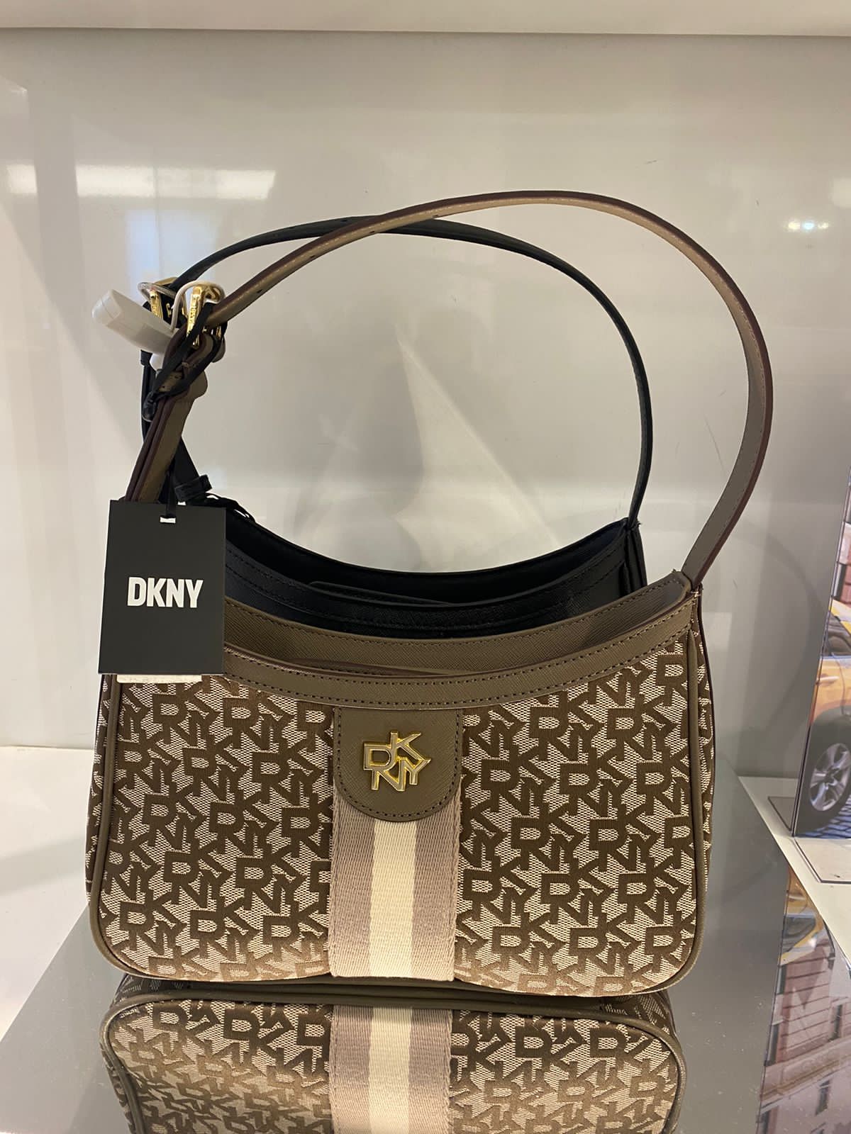 DKNY Monogram schoulder bag with stripe details