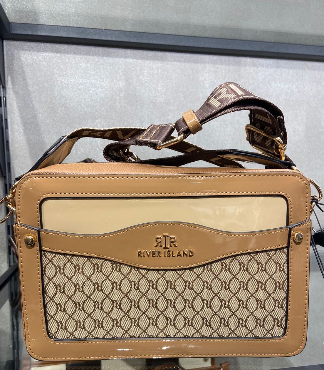 River Island Panelled Monogram Boxy Handbag - Brown