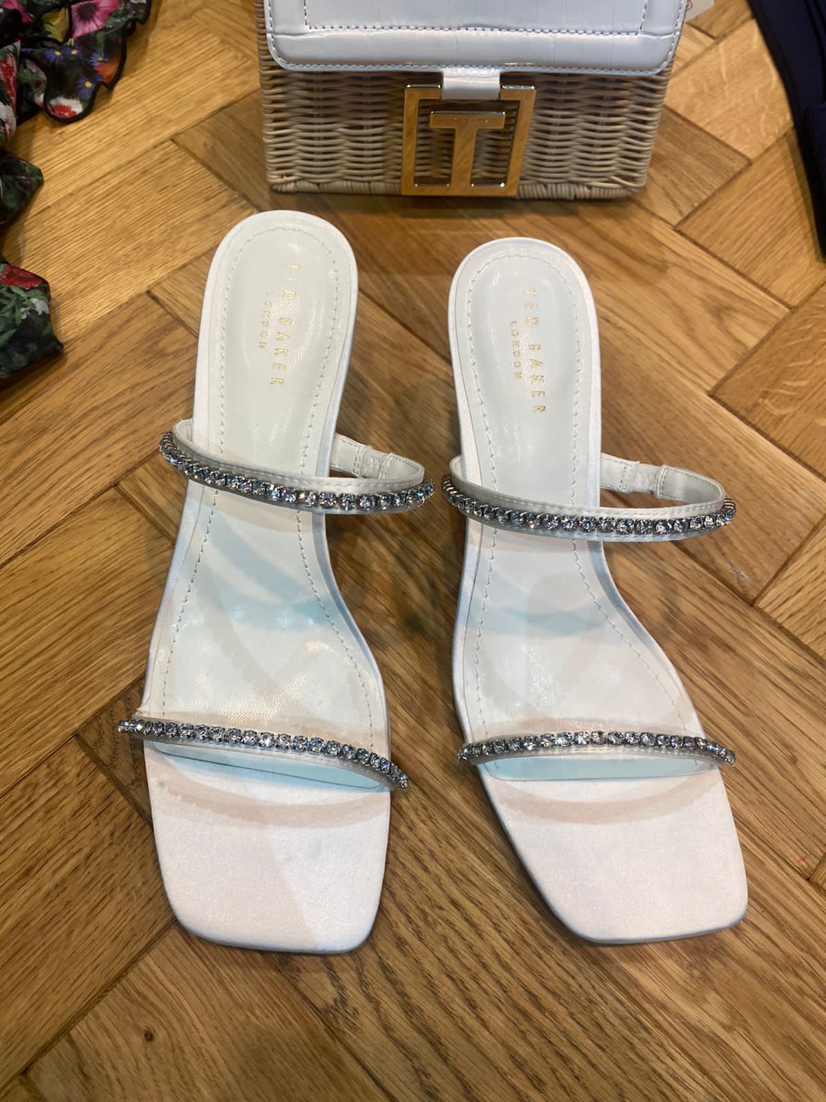 Charles & Keith Gem-Encrusted Strappy Heeled Mules - Cream