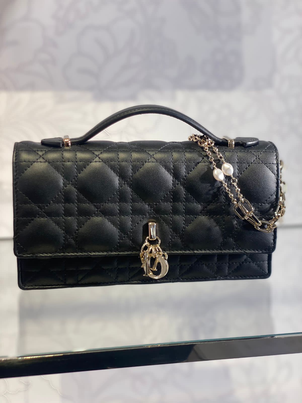 CHRISTIAN DIOR  Lambskin Cannage Mini Miss Dior Bag Black