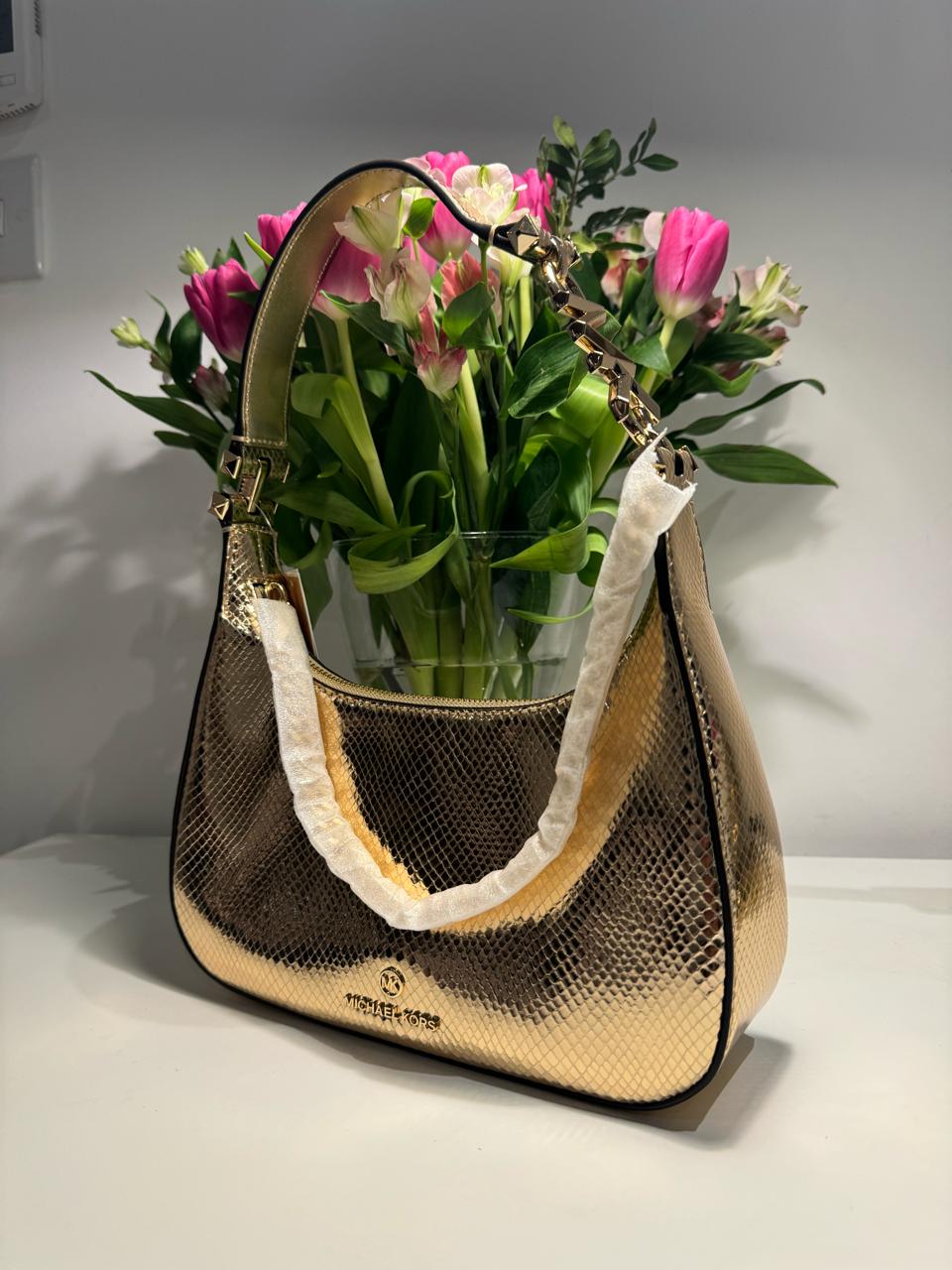 MICHAEL KORS PIPER METALLIC GOLDEN SHOULDER BAG (WITH BOX)