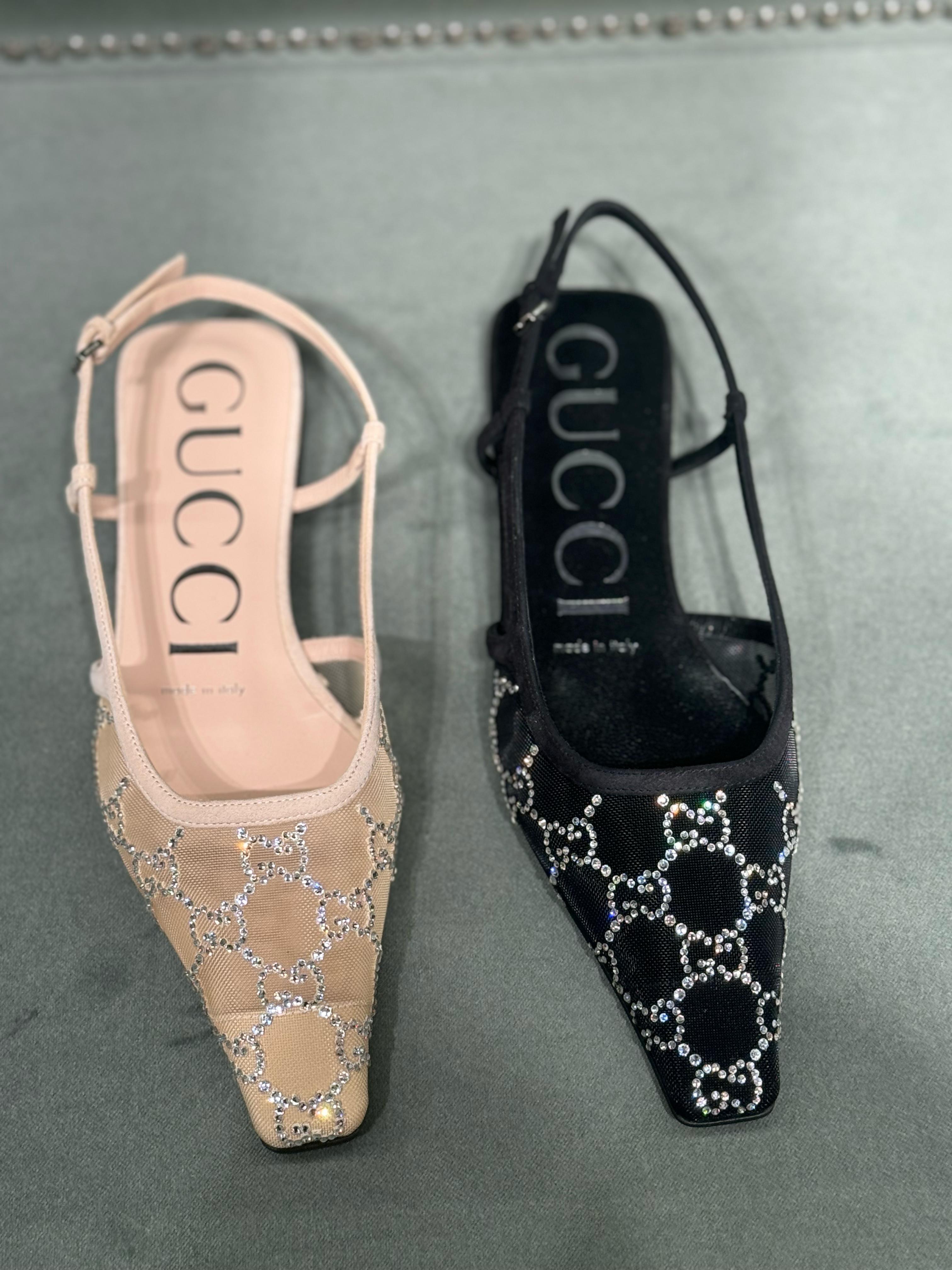 Gucci Crystal GG Mesh Slingback Pumps
