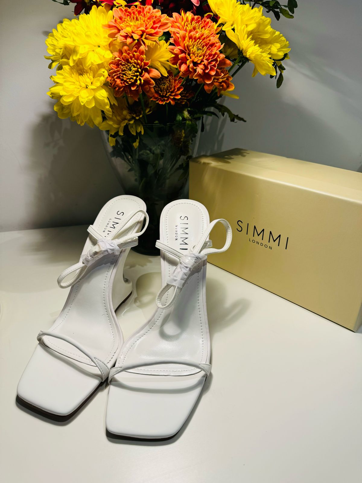 Simmi London White Wedge Mules Heels