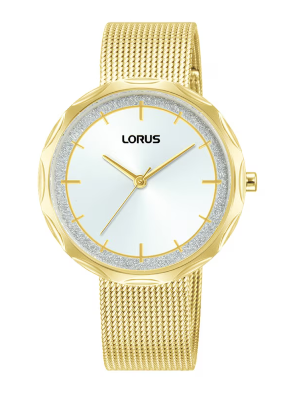 Lorus Ladies' 36mm Fluted Bezel Gold Tone Mesh Bracelet Watch