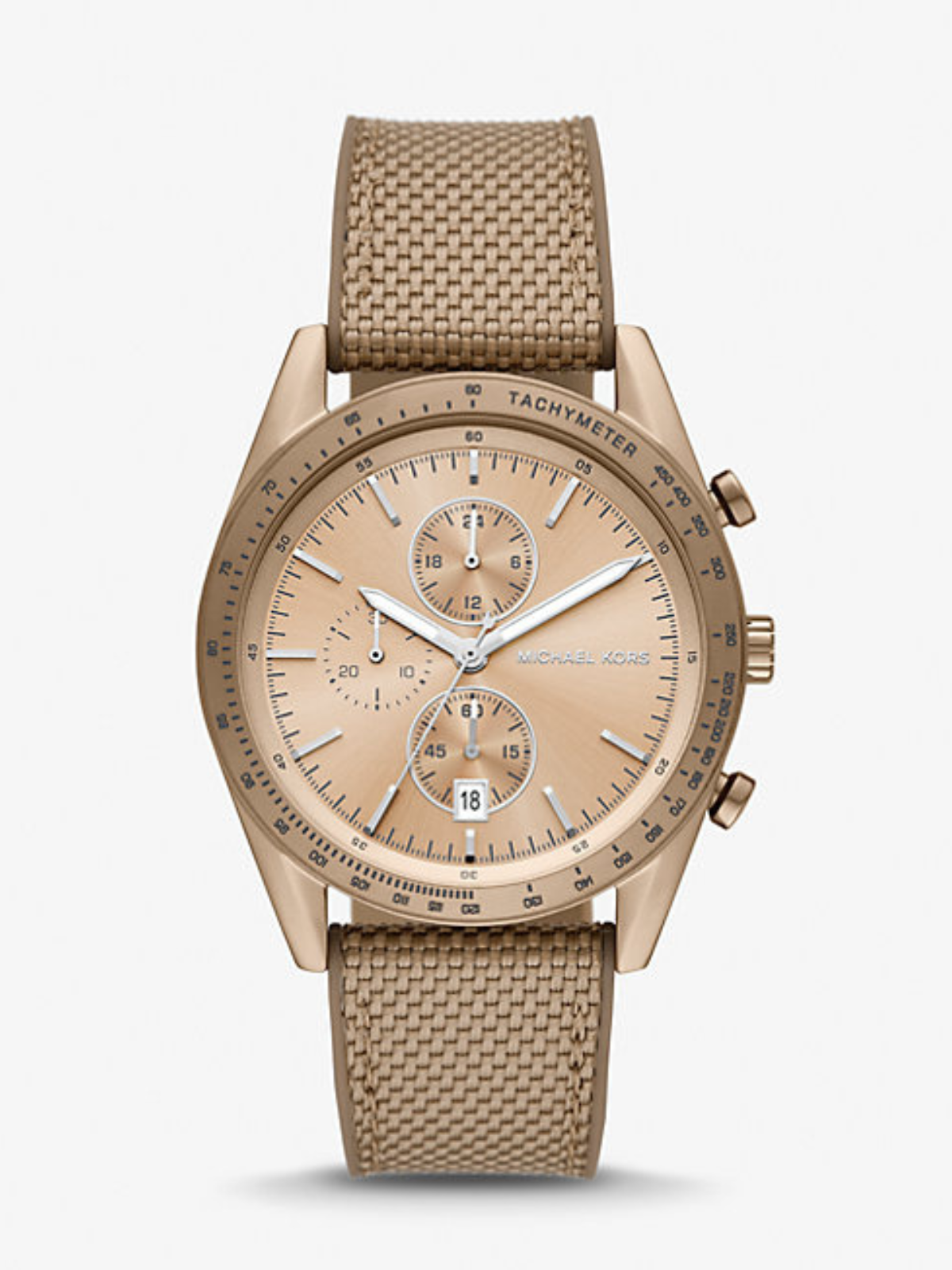 MICHAEL KORS Oversized Accelerator Beige Gold-Tone and Nylon Watch