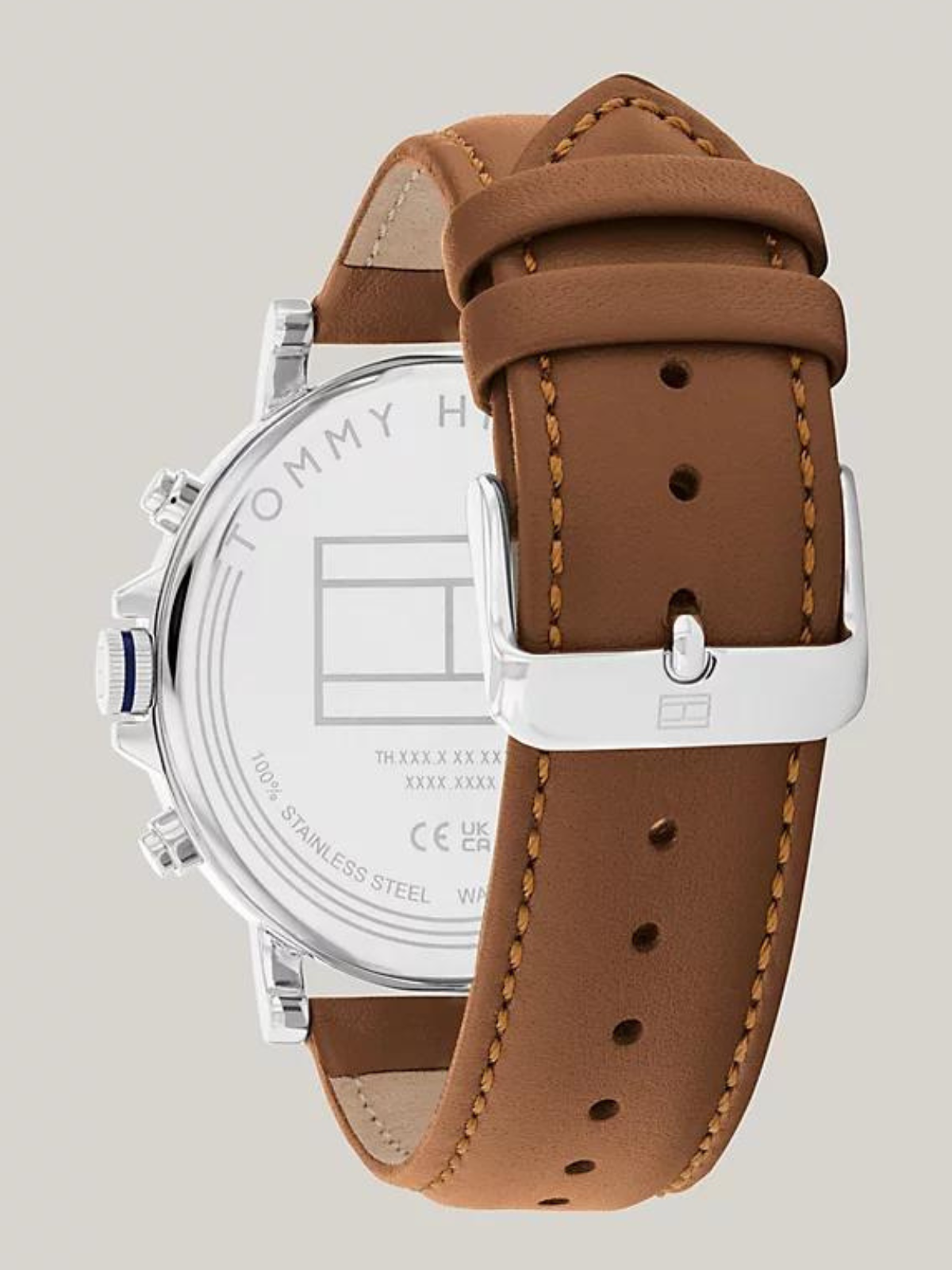 TOMMY HILFIGER PARCHMENT DIAL BROWN LEATHER STRAP WATCH