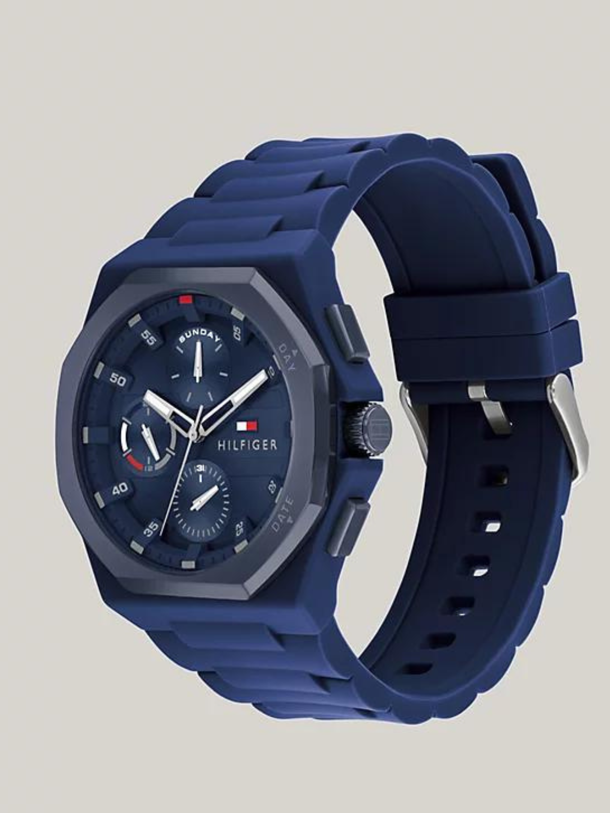 TOMMY HILFIGER MULTI-DIMENSIONAL DIAL NAVY SILICONE STRAP WATCH