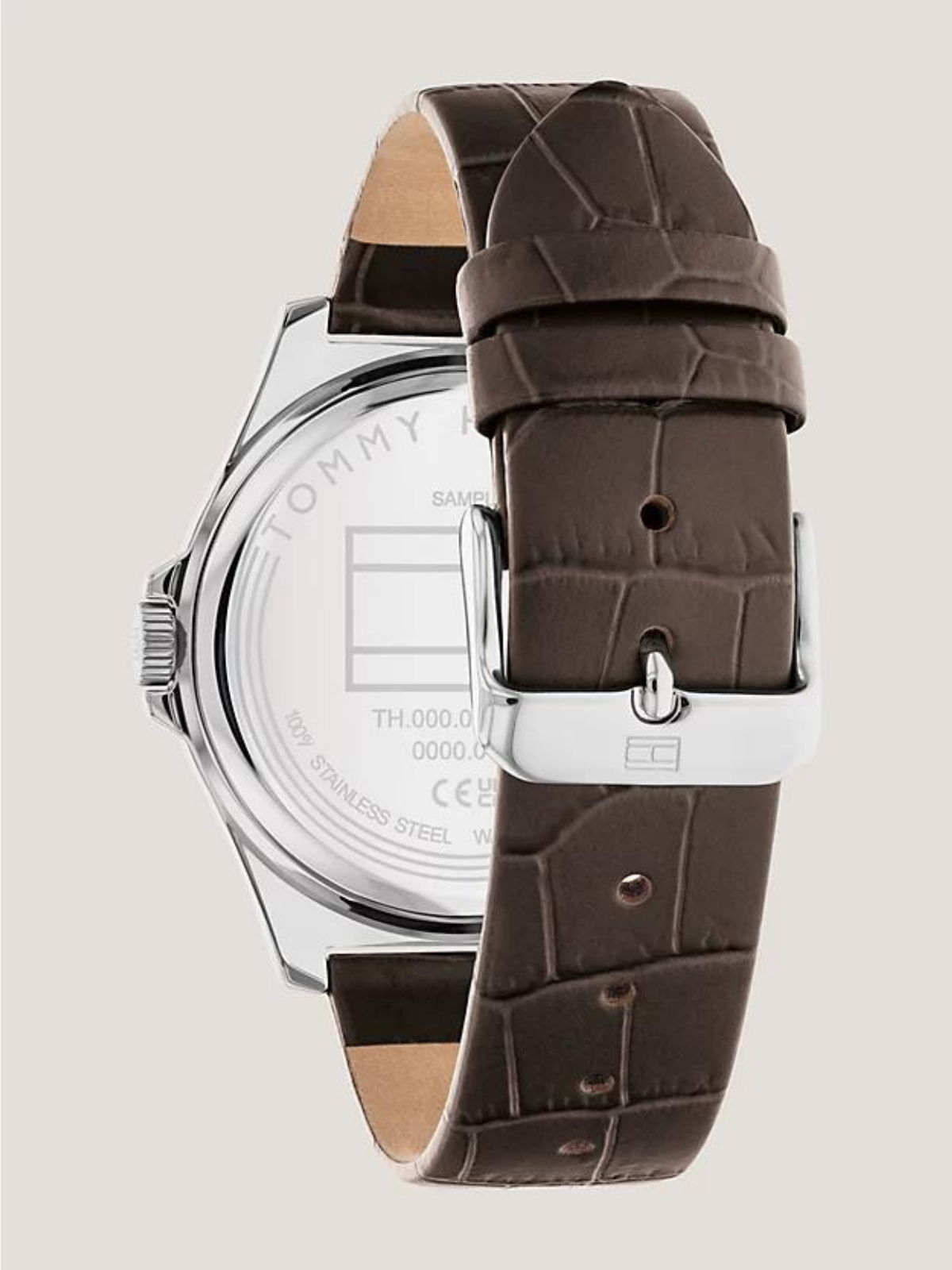 TOMMY HILFIGER BROWN CROCO-PRINT LEATHER STRAP WATCH