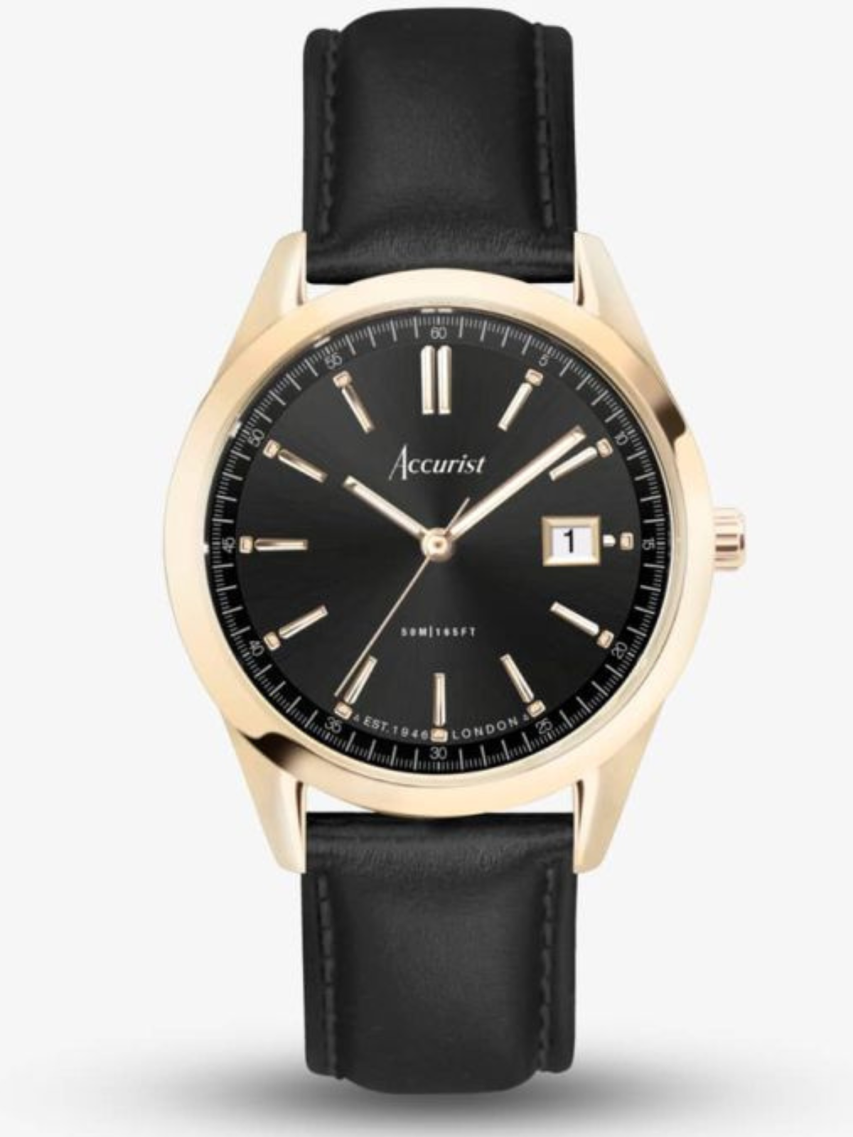 ACCURISTEveryday Black Leather Strap 40mm Watch