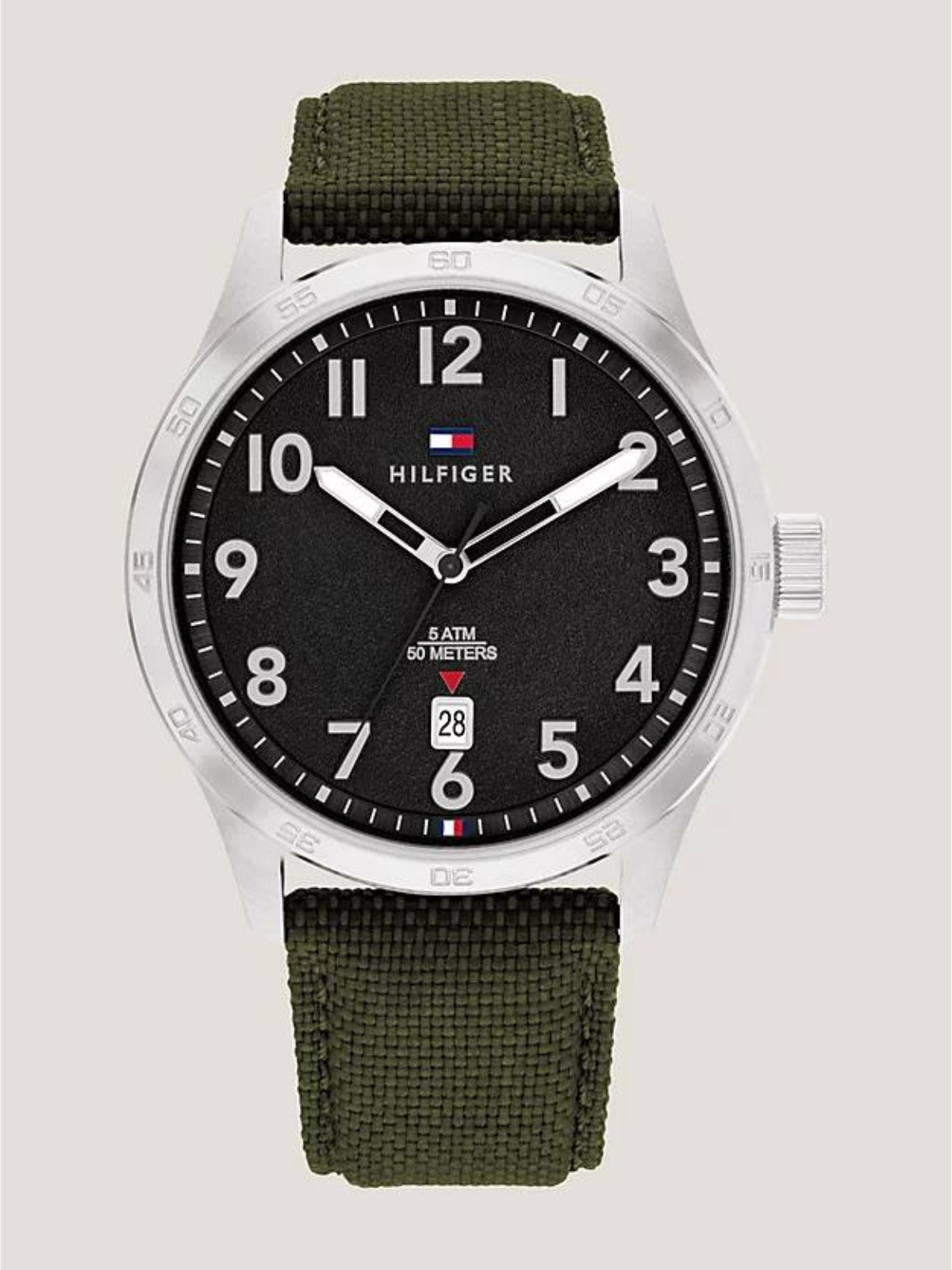 TOMMY HILFIGER STAINLESS STEEL CORDURA STRAP WATCH